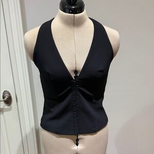Zara Black Halter Zippered Vest Medium